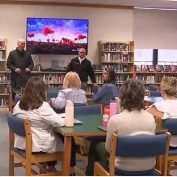 Boothbay teachers attend a Mundbora body shield safety presentation